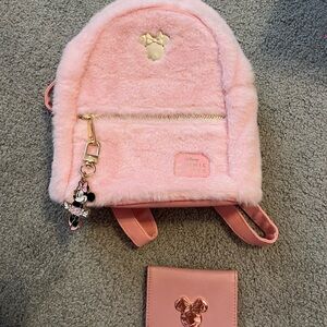 Minnie Mouse Fluffy Pink Backpack with wallet